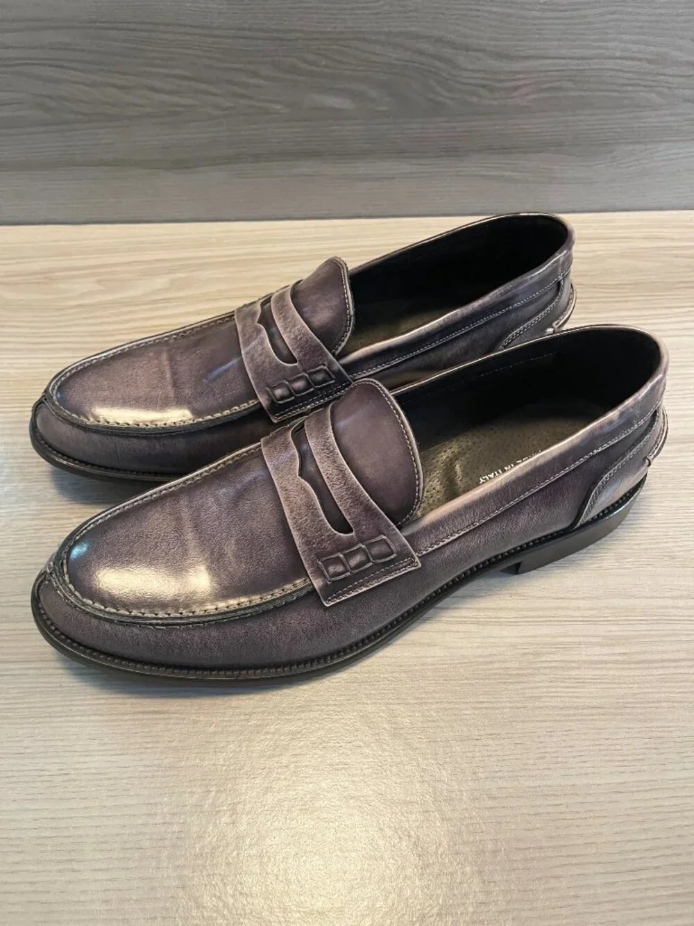 Mario Luiso Italian Leather Penny Loafers Men's EU 46 Gray Slip On Dress Shoes